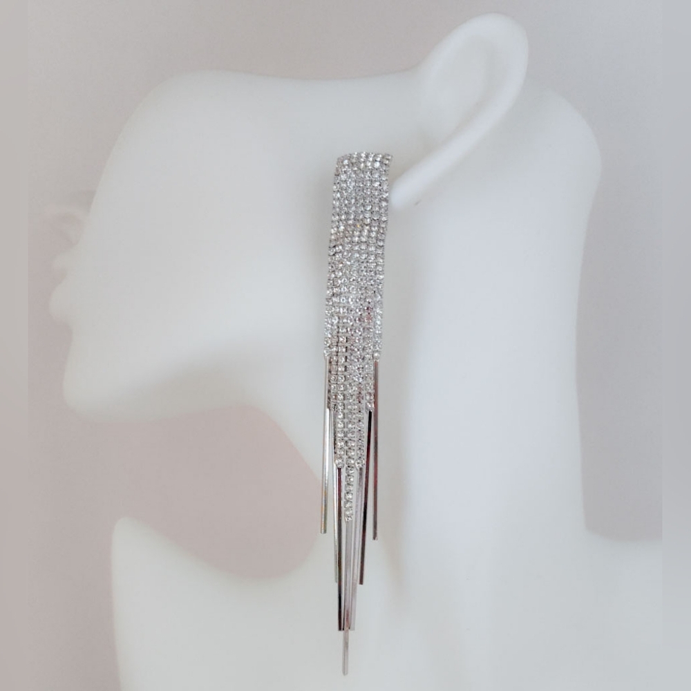 Wavy Rhinestone Inlay Drop Special Event Prom Earrings